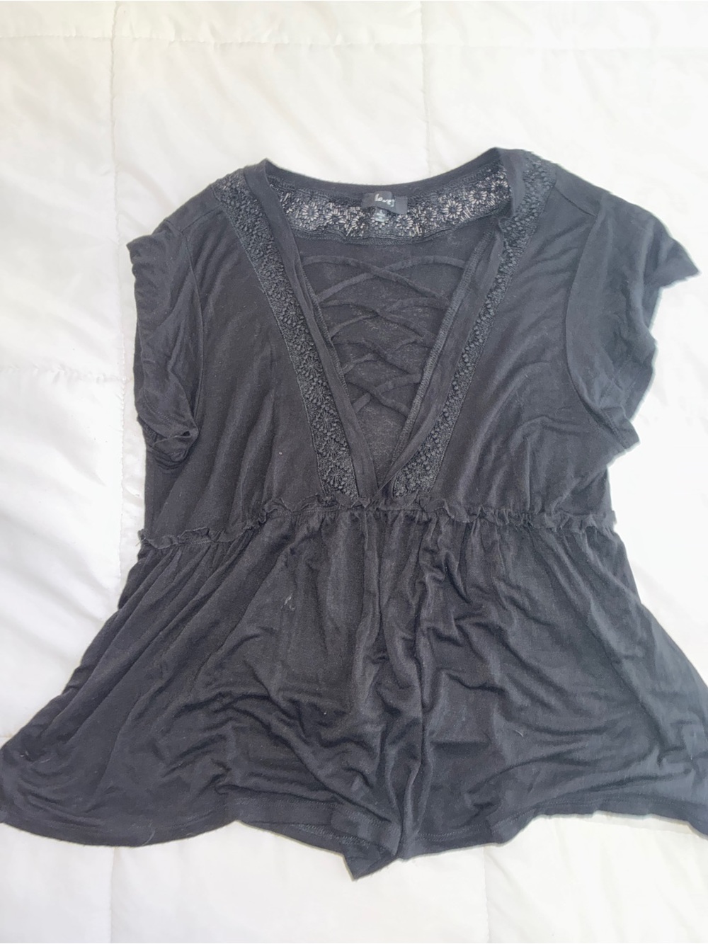 Express Black Lace-Trim V-Neck Tunic Top